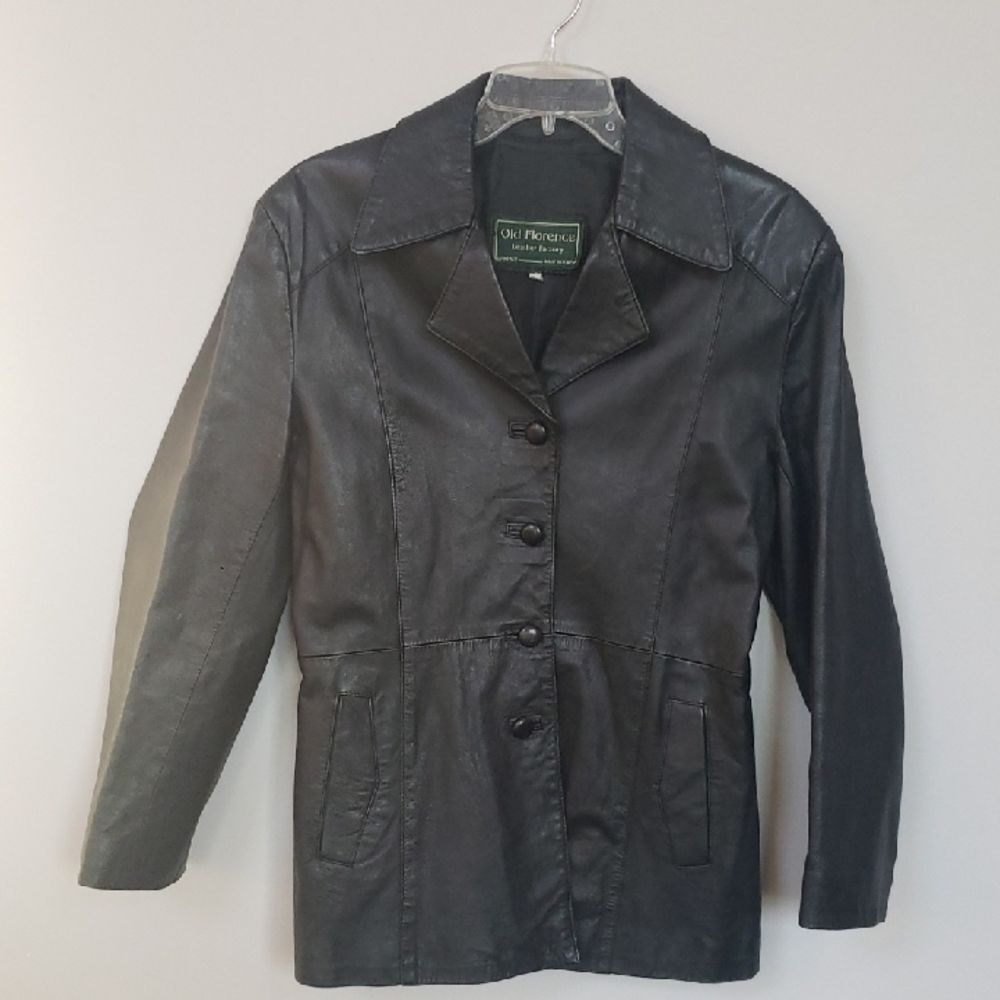 Old Florence Leather Factory Jacket Womens L Black Blazer Firenze Italy